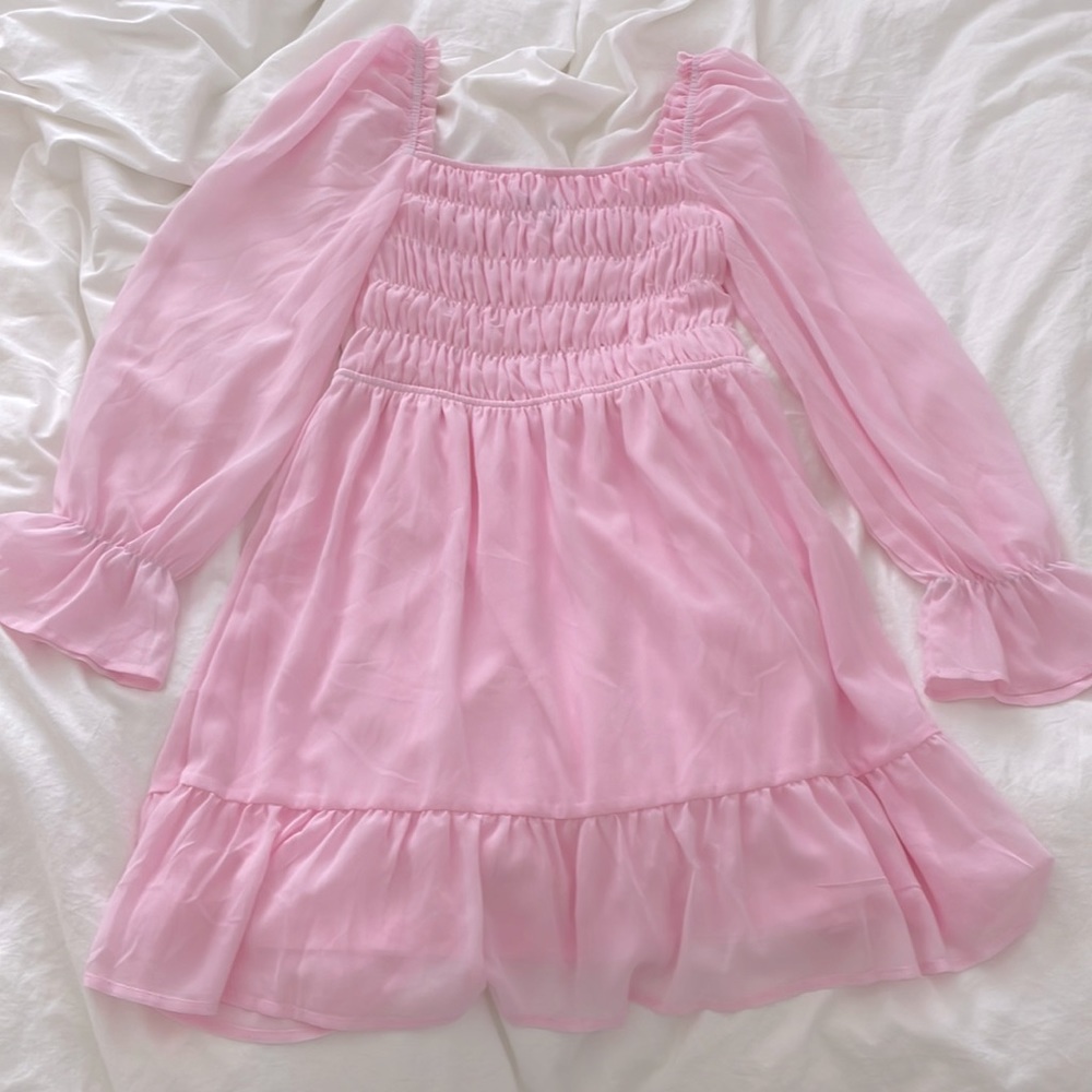 Shirred Flounce Sleeve Ruffle Hem Chiffon Dress by Eilly Bazar